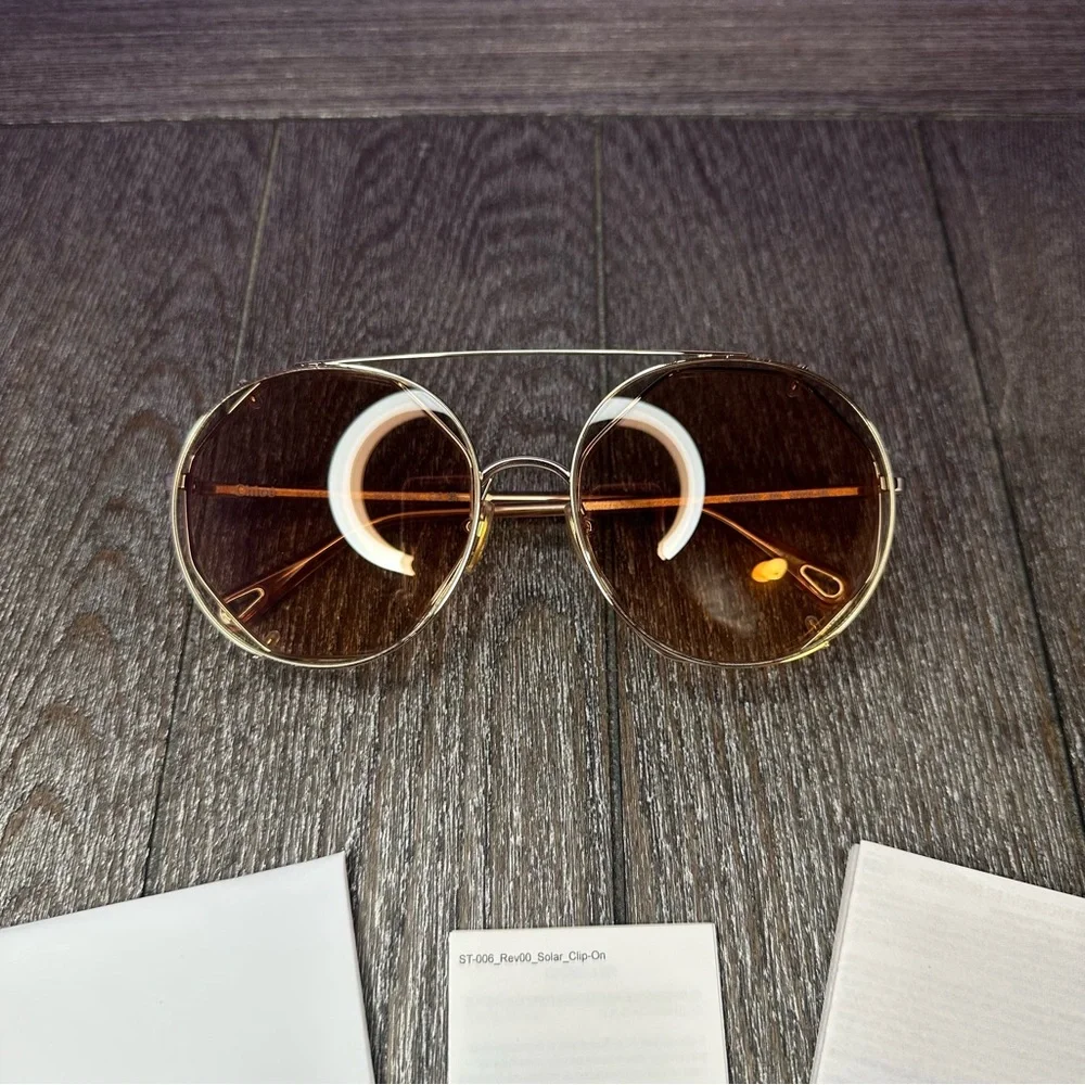 NWT Chloe | Demi Gold Brown “2-in-1” Round Oversized Sunglasses $505 57-20-145